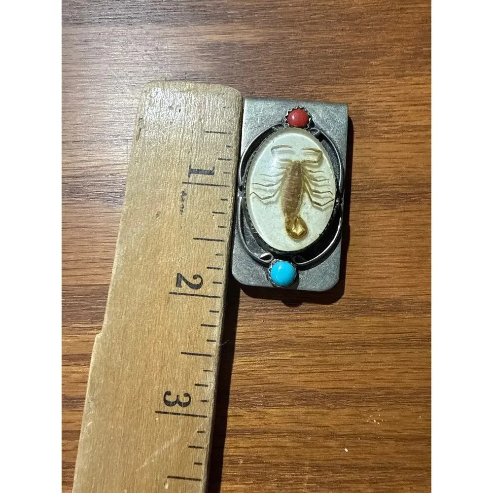 Vintage Southwestern Scorpion Money Clip Turquoise Coral Color Accents